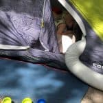 A tent with an air conditioner installed.