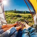 A family enjoying their campsite.