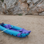 An inflatable kayak being prepped for use.