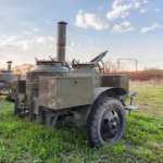 An old military trailer being converted into a camping trailer.