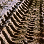 Tracks left by a set of mud tires.