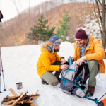 People camping in the winter.