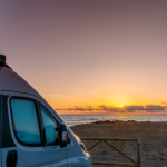 A parked camper van.